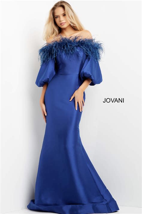 jovani 08356 off the shoulder royal blue a line evening gown