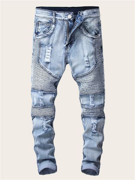 Guys Zipper Ripped Washed Jeans Romwe Fashion Mens Fashion Denim