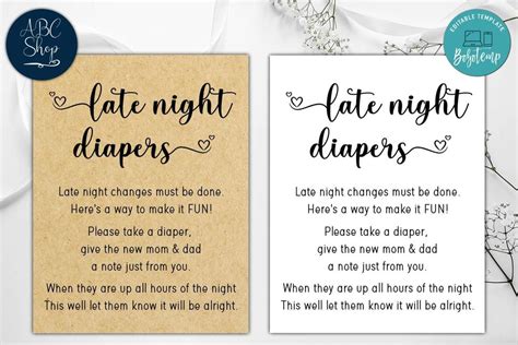 Printable Late Night Diapers Baby Shower Game Instant Download