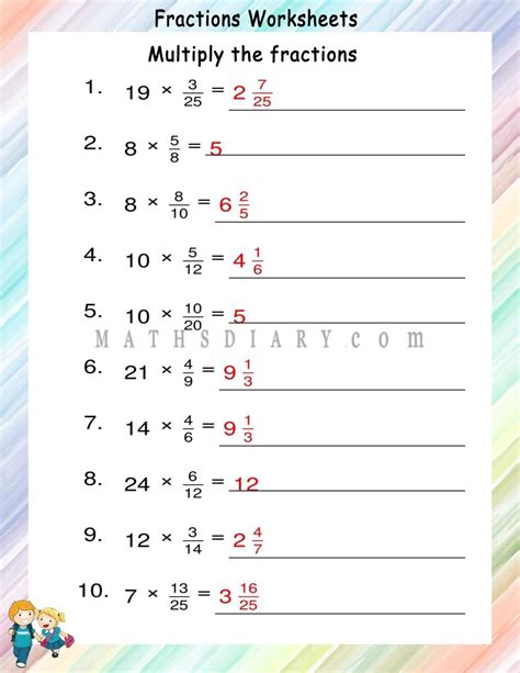 Multiplying Proper Fractions By Whole Number Worksheets Math