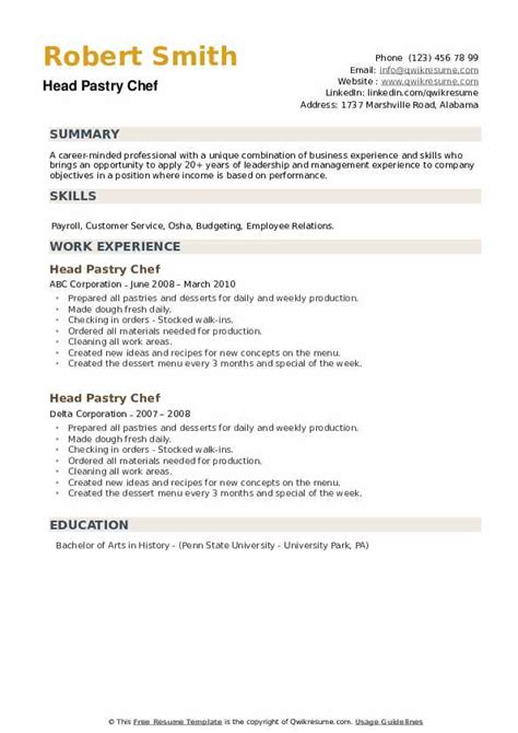 Contoh Cv Pastry Chef Cv Format For Bakery Chef Proficient In