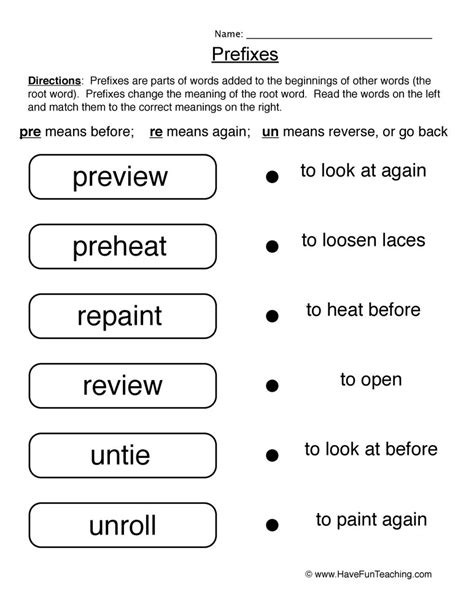 Matching Prefixes Worksheet By Teach Simple