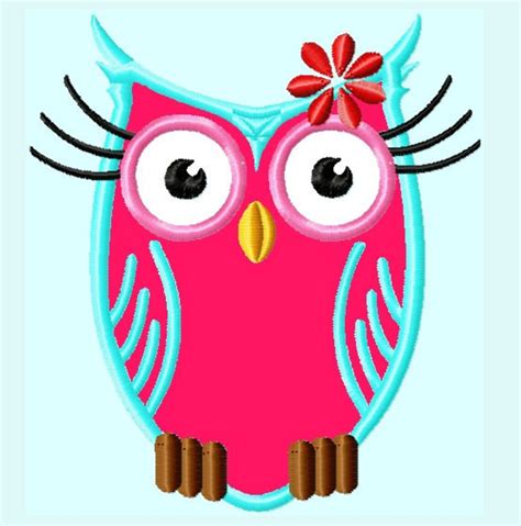 Cute Pink And Blue Owl Applique Embroidery Design Instant Etsy