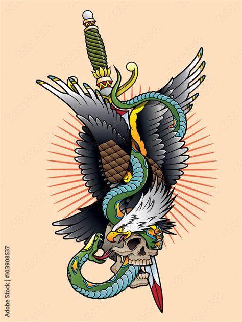 Eagle And Snake Tattoo Color Stock Vector Adobe Stock