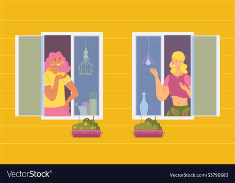 Women Friends Neighbors Smiling And Talking From Vector Image