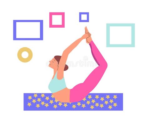 Woman Doing Stretching Yoga Exercises Sketch Vector Illustration