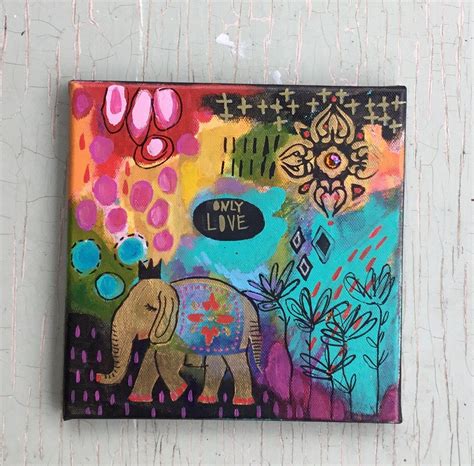 Free Shipping Bohemian Elephant Acrylic Painting On Canvas Etsy