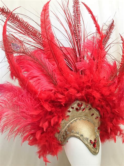 Red Headdress Carnival Showgirl Headdress Large Samba Headdress