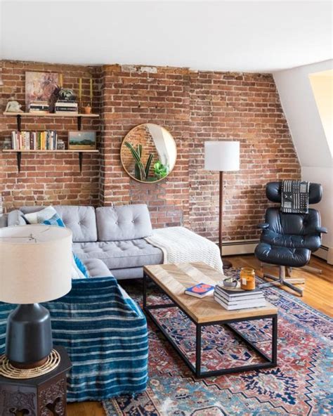 Cozy Boston Apartment With Exposed Bricks Brick Living Room Brick