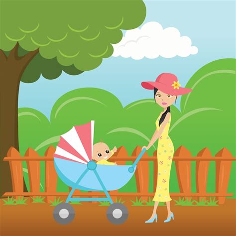 Premium Vector A Mother And Her Baby Taking A Walk