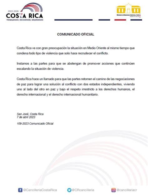 Cancillería Costa Rica on Twitter Comunicado oficial