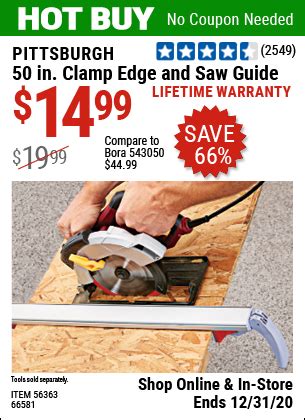 Set it, clamp it, cut it. PITTSBURGH 50 In. Clamp Edge and Saw Guide for $14.99 - Harbor Freight Coupons