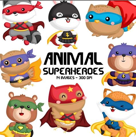 Animal Superheroes Clipart Cute Animal In Costume Free Svg Etsy