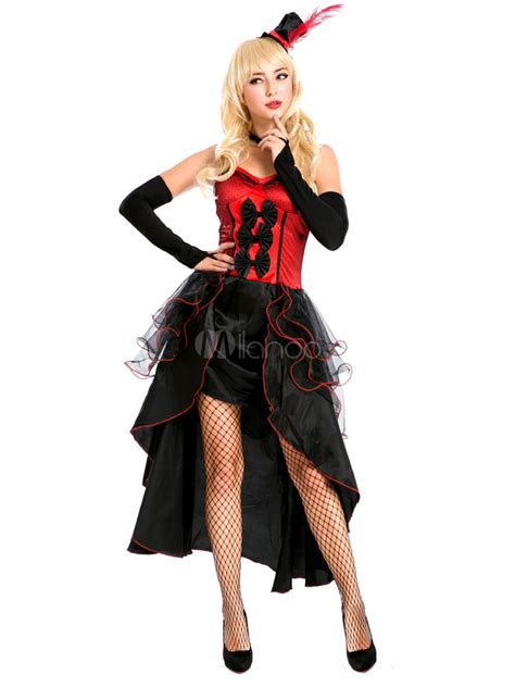 Sexy Showgirl Costume Halloween Womens High Low 2 Colors Ruffle Bows