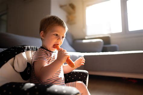 Cute Baby Boy Biting A Carrot Stock Photo Download Image Now