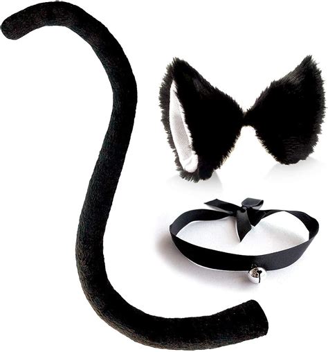 Cat Ears And Tail Costume Accessories Anime Ear Clips Headband Black Tail Long Sexy Heart Choker