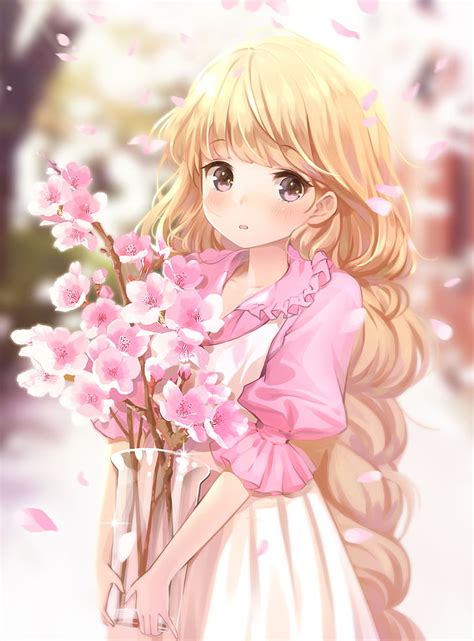 Hd Wallpaper Anime Blonde Cute Flower Girl Hair Long Miyaza