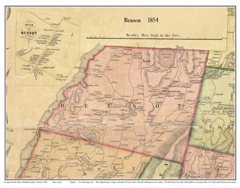 Benson Vermont 1854 Old Town Map Custom Print Rutland Co Old Maps
