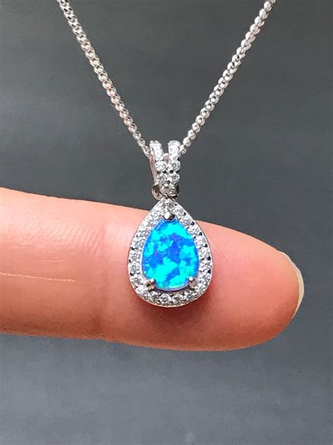 Blue Fire Opal Necklace Sterling Silver Bridal Necklace Etsy