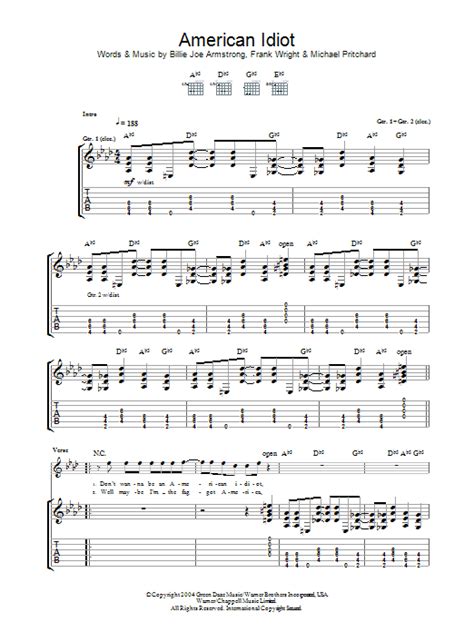 Green Day American Idiot Sheet Music And Chords For Guitar Chords