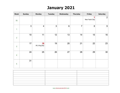 Blank Calendar For January 2021