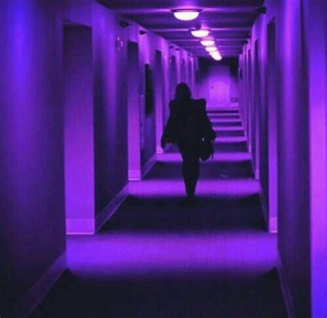 Purple Neon Lodge Hallway Eerie Evening Time Futuristic Aesthetic