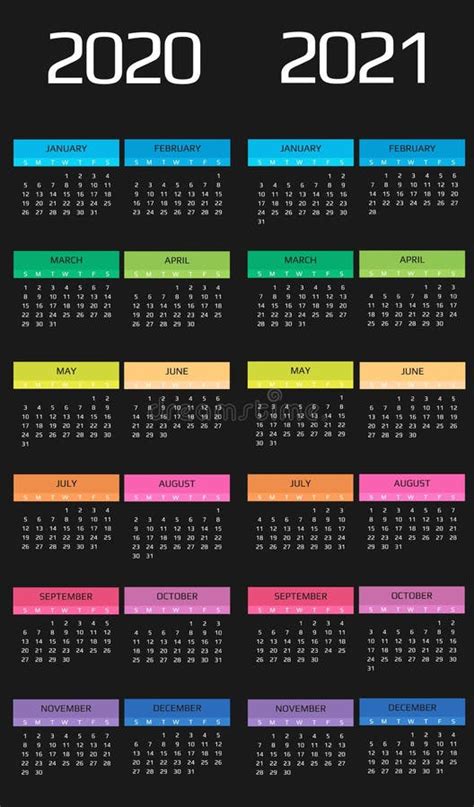 Calendar 2020 And 2021 Template 12 Months Include Holiday Event Stock