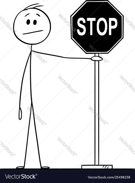 Cartoon Man Or Businessman Holding Stop Sign Vector Image