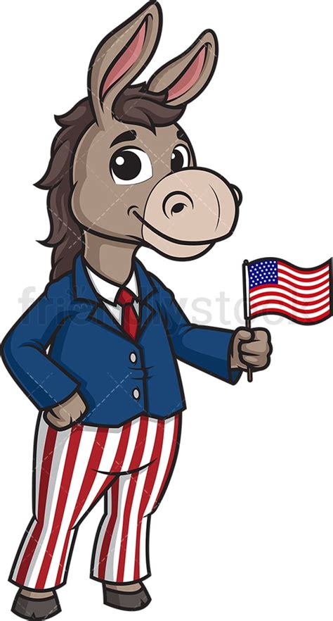 Democrat Donkey Holding Us Flag Cartoon Clipart Vector Friendlystock