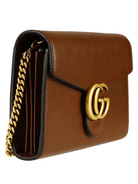Gucci Brown Gg Marmont Leather Mini Chain Bag Lyst