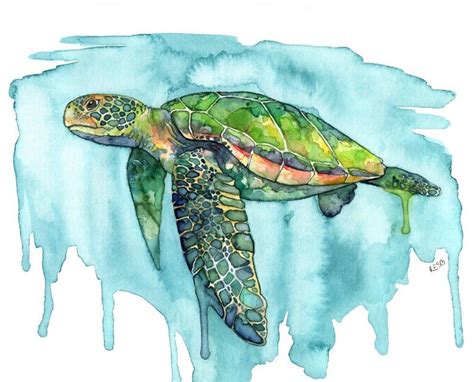 Sea Turtle Painting Watercolor Painting Sea Turtle Print Sea Turtle