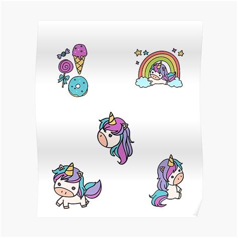 Kawaii Cute Unicorn Sticker Pack Poster For Sale By Cathelkav