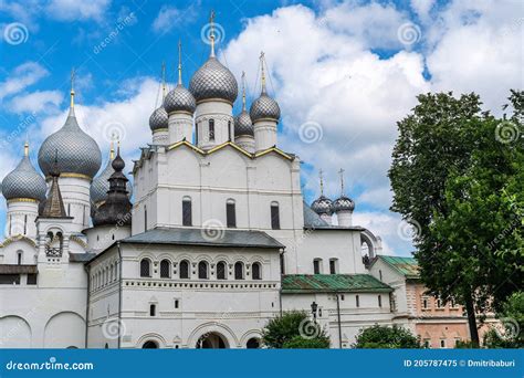 Russia Rostov July 2020 Ancient Kremlin Churches Against The Blue