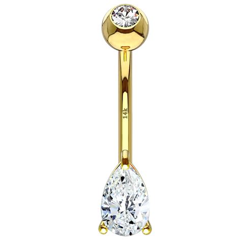 Buy Oufer G K Solid Gold Belly Button Ring Clear Teardrop Cz Navel