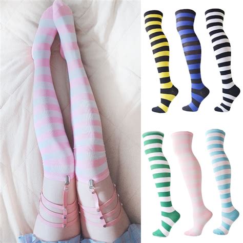 Women Striped Thigh High Stockings Over Knee Socks Warm Long Socks