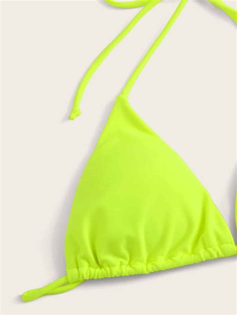 Neon Lime Triangle Tie Side Tanga Bikini Swimsuit