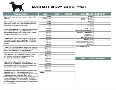 Printable Puppy Shot Schedule Printable Blank World