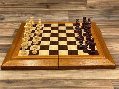 Vintage Wood Chess Set In Wood Chest Folding Chess Board Game Night Rustic Home Decor