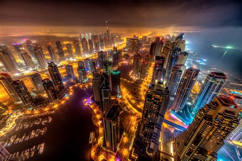 Dubai Buildings Night Lights Top View 8k Hd World 4k