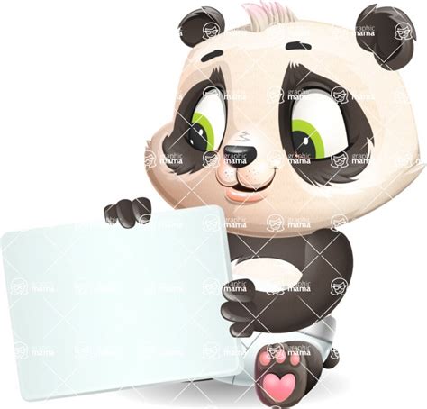 Baby Panda Vector Cartoon Character 112 Poses Holding A Blank Sign