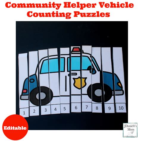 Editable Community Helper Vehicle Counting Puzzles Counting Puzzles
