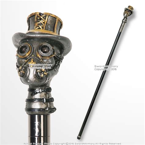 Steampunk Colored Gas Mask Top Hat Handle Gentlemens Walking Cane