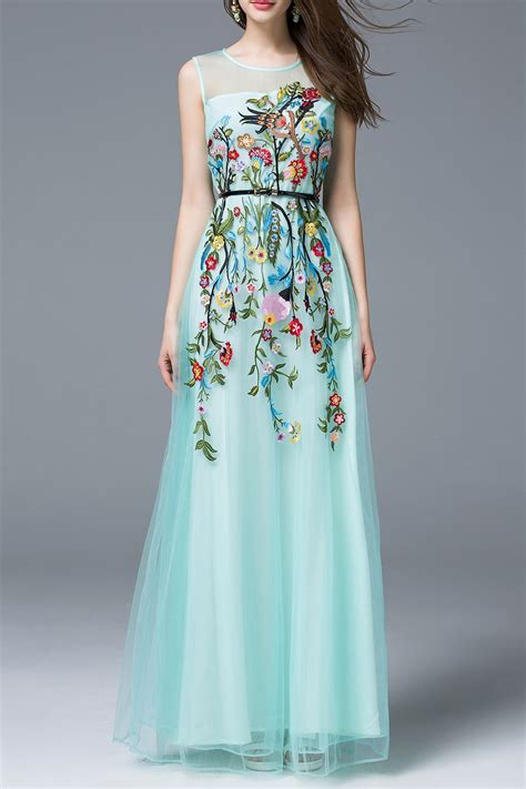 Flower Embroidered Tulle Evening Dress Tulle Evening Dress Floral