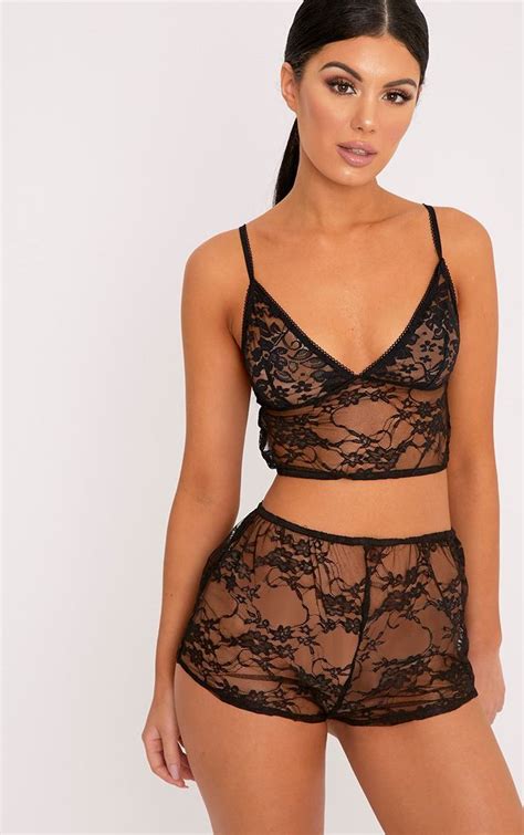 Luma Black All Over Lace Crop Top And Short Set Lace Crop Tops Short