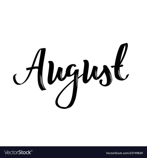 August Month Name Handwritten Calligraphic Word Vector Image