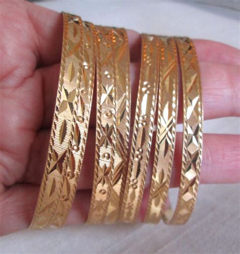 Heavy Gold Solid 468 G 18k 7 Day Bracelet Bangle Set Vintage Sold