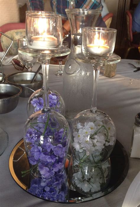 Wine Glass Centerpiece With Flowers And Candles Wine Glass