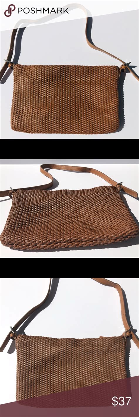 TIGNANELLO Brown Genuine Leather Shoulder Bag Braided Genuine Leather
