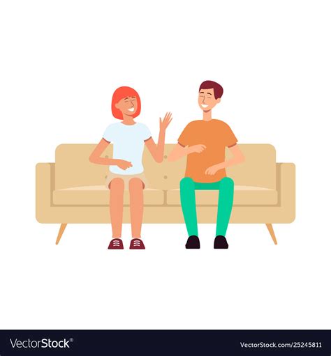 Couple Sitting On Couch And Laughing Cartoon Style