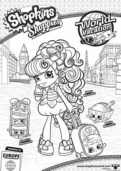Shopkins Coloring Shoppies Pages Macaron Macy Vacation